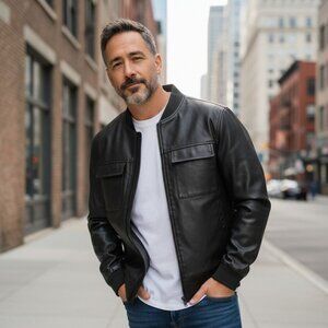 Men's Faux Leather Jacket w/ Removable Hood Motorcycle Jacket Causal Warm Small